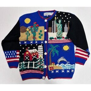 BellePointe Sweater Size Large Women's Christmas Holiday Embroidered Americana